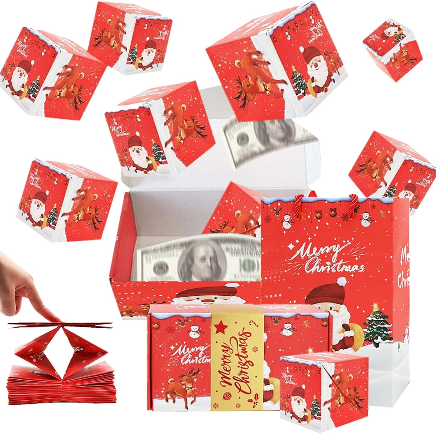 Merry Christmas Cash Explosion Box - 25pcs Red, Surprise Gift Box for Xmas Parties